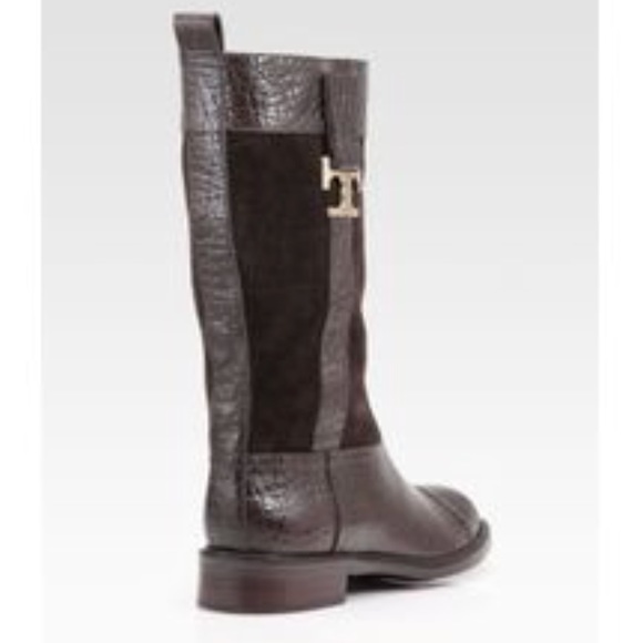 Tory Burch Corey Leather Mid Calf Dark Brown Boots - Picture 3 of 8